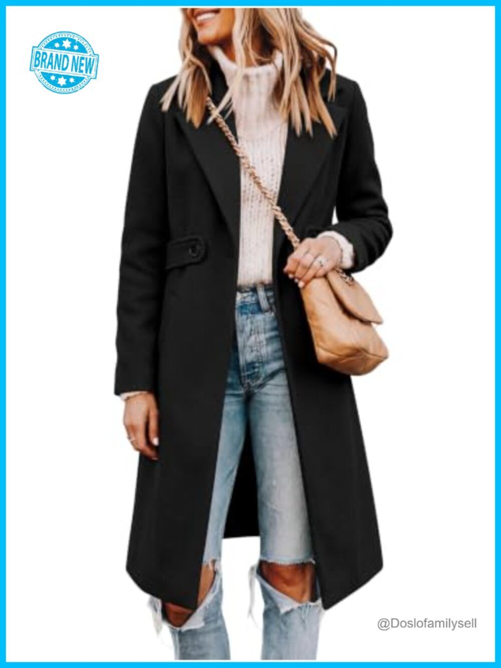 Double Breasted Belted Trench Coat Notched Lapel Lined Winter Coat